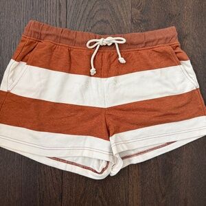 Lou & Grey Striped Drawstring Lounge Shorts Rust Cream Size L